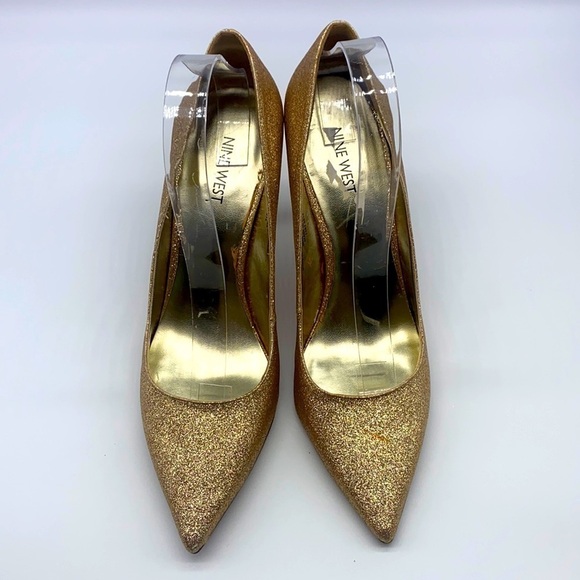 Nine West Shoes - Nine West - Martina Gold Glitter Pointed Toe Heels Size 10